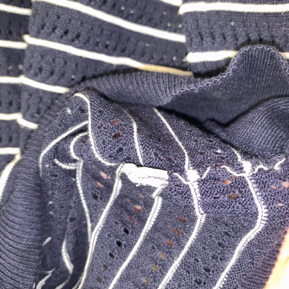 Nautical Striped Knit Sweater Navy White 3/4 Sleeve Size M – Lightweight Coastal - Picture 7 of 11